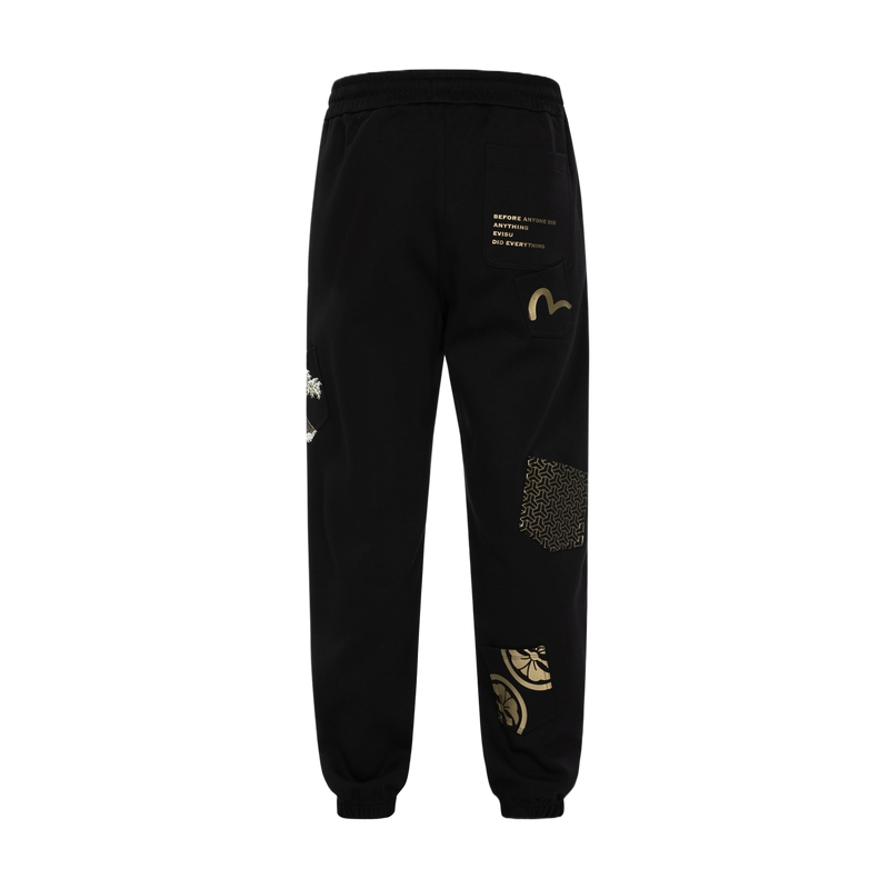 EVISU Multi-Pocket Printed Baggy Sweatpants Men Black 2EAHTM4SP7081LFCT