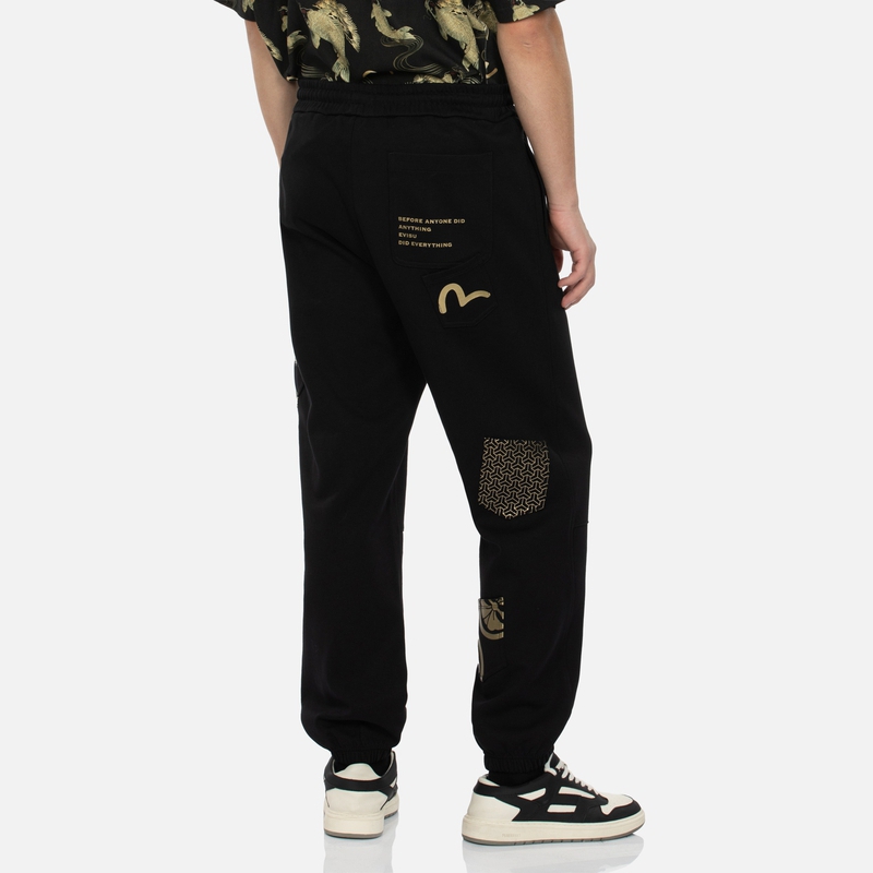 Shop エヴィス メンズ マルチポケットプリント バギースウェットパンツ ブラック 2EAHTM4SP7081LFCT