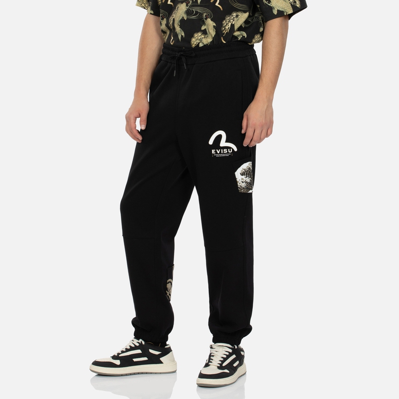 Purchase エヴィス メンズ マルチポケットプリント バギースウェットパンツ ブラック 2EAHTM4SP7081LFCT