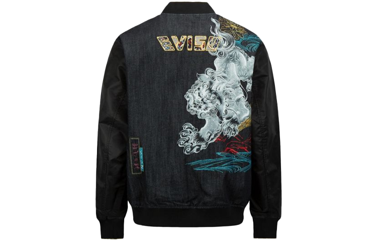 EVISU Patchwork Printed Denim Blue/Black Bomber Jacket 2ESHTM2JK707XXNY