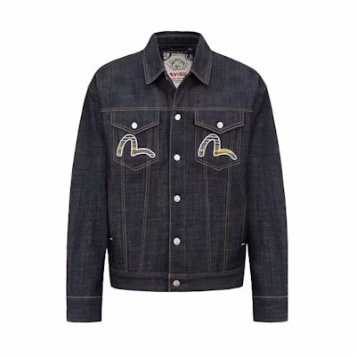 EVISU Plaid Patchwork Denim Jacket Fall Edition - Denim Blue. 2EAHTM1DJ787LFCQ