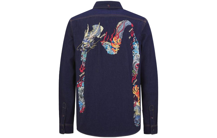 EVISU Poseidon Embroidery M Print Long Sleeve Denim Shirt -  Blue 2EAHTM1SL112XXDN