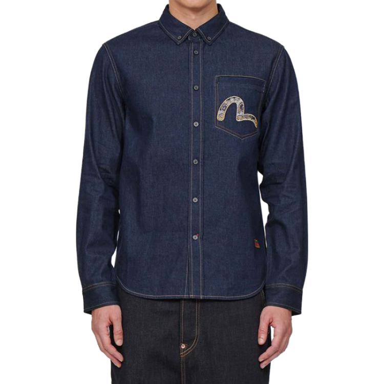 Shop EVISU Poseidon Baju Denim Lengan Panjang Sulaman M - Biru 2EAHTM1SL112XXDN