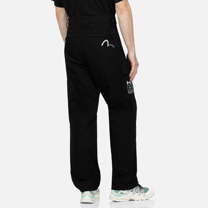 Purchase Pantalones Casuales Negros EVISU Hombre Pierna Recta con Estampado Gaviota Reflectante 2EAGNM3PT5032XXCT