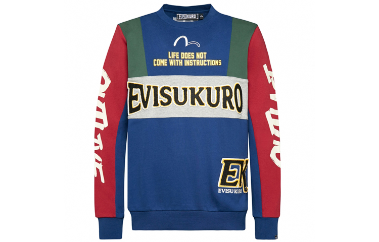 EVISU Seagull Embroidered Colorblock Crewneck Sweatshirt Blue - 1EAGNM9SW366XX