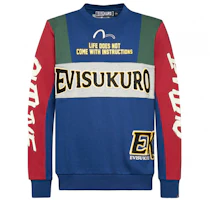 EVISU Seagull Embroidered Colorblock Crewneck Sweatshirt Blue - 1EAGNM9SW366XX EVISU Seagull Embroidered Colorblock Crewneck Sweatshirt Blue - 1EAGNM9SW366XX