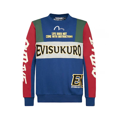 EVISU Seagull Embroidered Colorblock Crewneck Sweatshirt Blue - 1EAGNM9SW366XX
