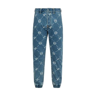 EVISU Seagull Embroidered Jogger Jeans for Men in Denim Blue. 2ESHTM3JO143XXCX