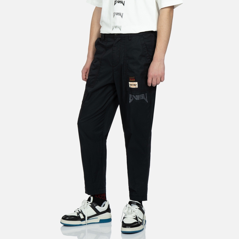 Shop Pantalones Casuales Negros EVISU con Logo Bordado Gaviota y Corte Recto. 2ESHTM3PT191RXCT