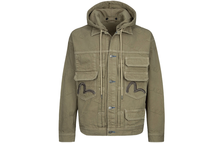 EVISU Seagull Embroidered Pocket Denim Jacket in Pepper Color 2ESHTM3DJ197LFCT