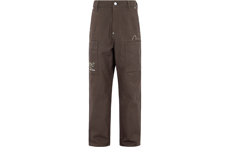 EVISU Seagull Embroidered Wide-Leg Pants Men’s Dark Brown Casual Trousers 2EAGNM2PT212WLCT