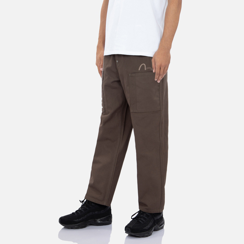 Shop EVISU 海鷗刺繡寬褲 男款深棕色休閒長褲 2EAGNM2PT212WLCT