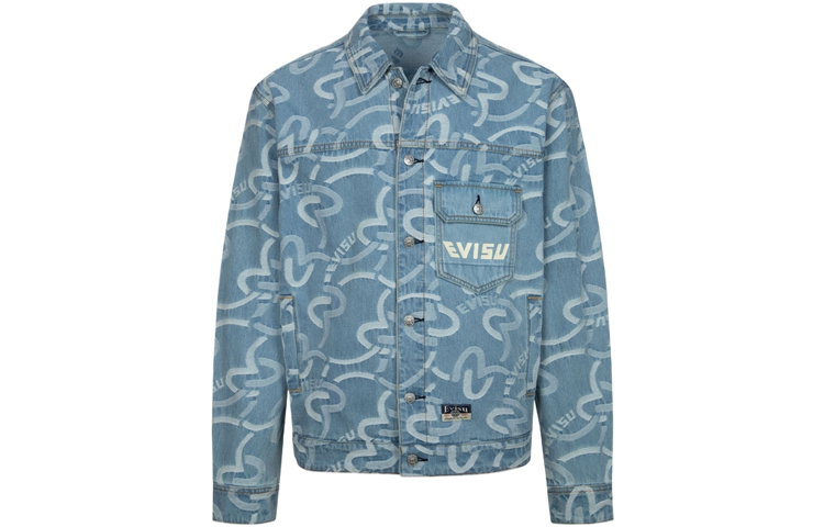 EVISU Seagull Jacquard Loose Fit Denim Jacket for Men - Denim Blue. 2ESHTM4DJ1006RXDN