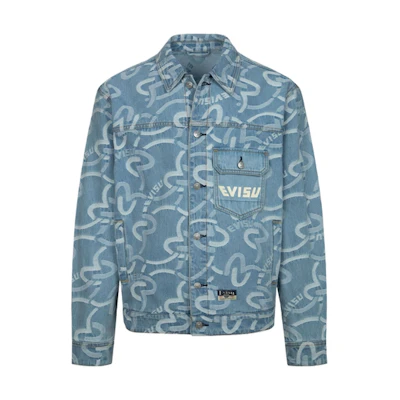 EVISU Seagull Jacquard Loose Fit Denim Jacket for Men - Denim Blue. 2ESHTM4DJ1006RXDN