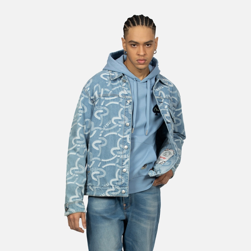 EVISU Seagull Jacquard Loose Fit Denim Jacket for Men - Denim Blue. 2ESHTM4DJ1006RXDN 圖 4