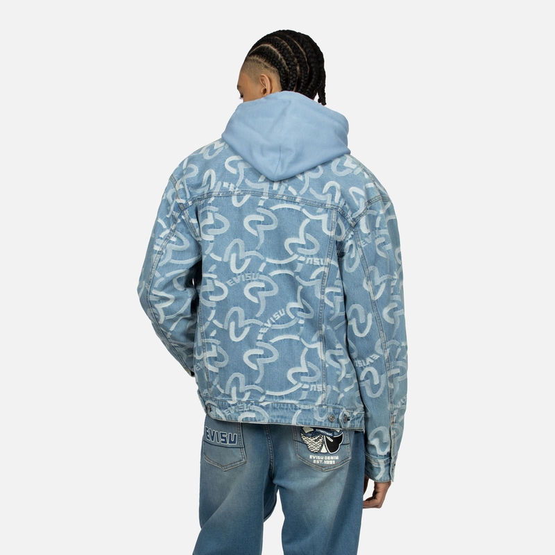 EVISU Seagull Jacquard Loose Fit Denim Jacket for Men - Denim Blue. 2ESHTM4DJ1006RXDN 圖 5