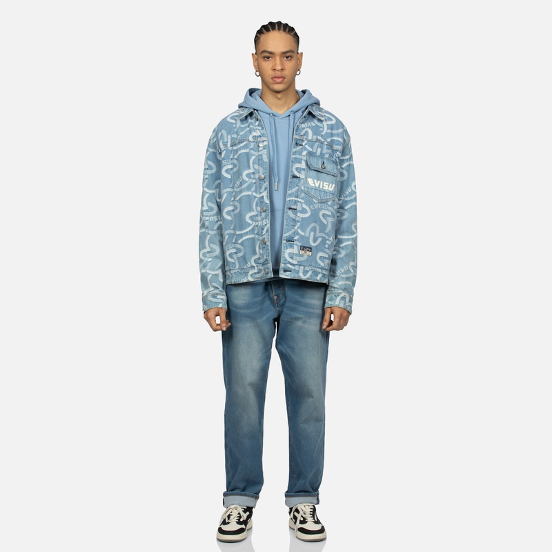 EVISU Seagull Jacquard Loose Fit Denim Jacket for Men - Denim Blue. 2ESHTM4DJ1006RXDN 圖 6