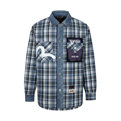 EVISU Seagull Poster Print Padded Shirt Jacket Blue Loose Fit Outerwear 2EAHTM3SJ8005LFCQ