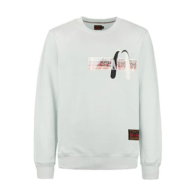 EVISU Silver Gray Double "M" Logo & Sticker Print Crewneck Sweatshirt Men 2EAHTM0SW397XX