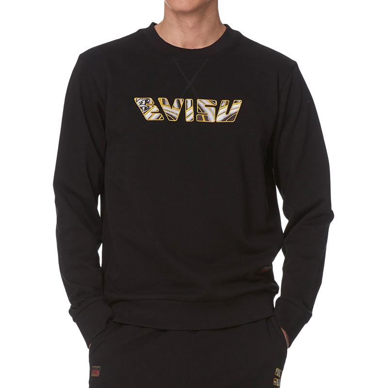 Shop EVISU SS19 標語印花黑色圓領衛衣 1ESHTM9SW374XX