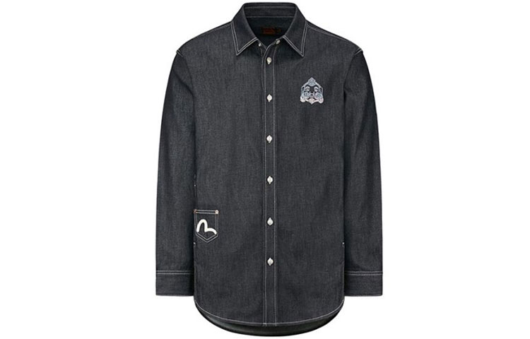 EVISU SS20 Gradient Crystal Logo Denim Shirt Men Black 2ESHTM0SJ270DN
