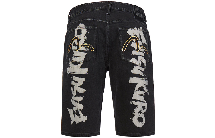Lookbook エヴィス SS20 ハンドペイント ロゴ デニムショーツ メンズ ブラック. 2ESGNM0DS182XX