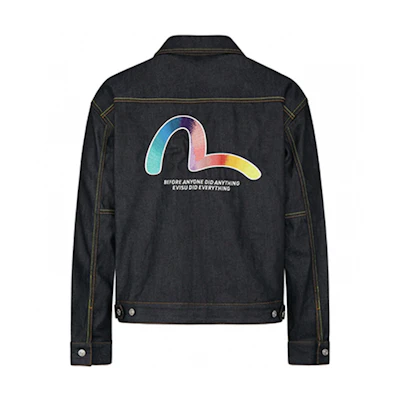 EVISU SS20 Rainbow Seagull Embroidered Denim Pocket Jacket Deep Blue Men. 2ESHTM0DJ702LF