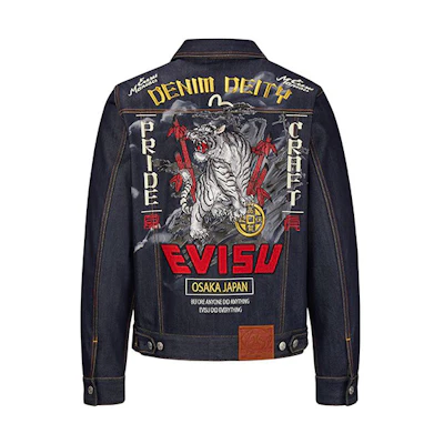 EVISU SS20 Tiger & Seagull Embroidered Denim Jacket Blue Denim 2ESHTM0DJ710XX