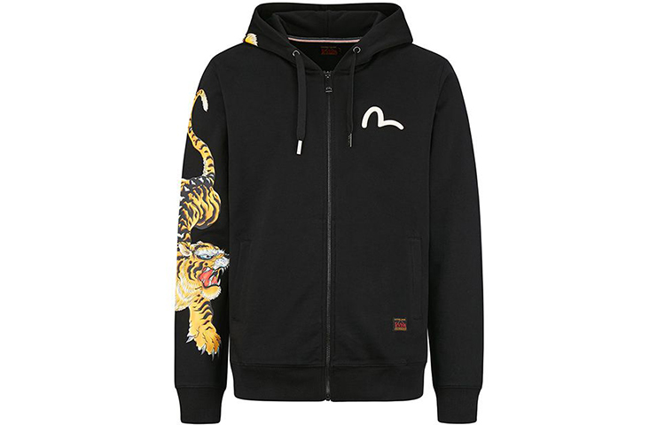 EVISU SS20 Tiger & Seagull Print Hoodie Mens Black 2ESHTM0SW332XX
