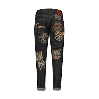 EVISU SS21 Slim Fit Jeans with Brocade & Embroidery in Denim Blue. 2ESHTM1JE10217
