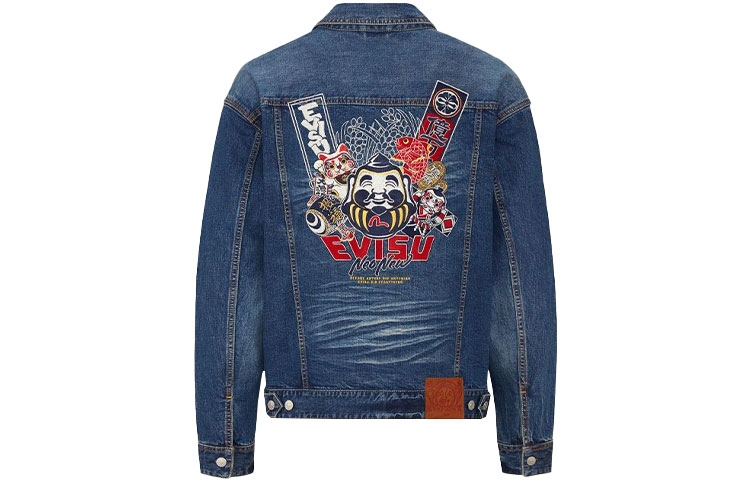 EVISU SS21 Buddhamotif Embroidered Denim Jacket  Denim Blue. 2ESHTM1DJ717LF
