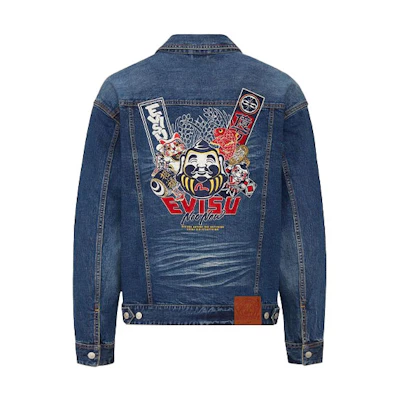 EVISU SS21 Buddhamotif Embroidered Denim Jacket Denim Blue. 2ESHTM1DJ717LF