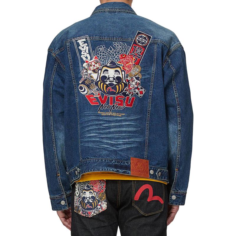 Sizing EVISU SS21 Jaket Denim Sulam Motif Buddha Biru. 2ESHTM1DJ717LF
