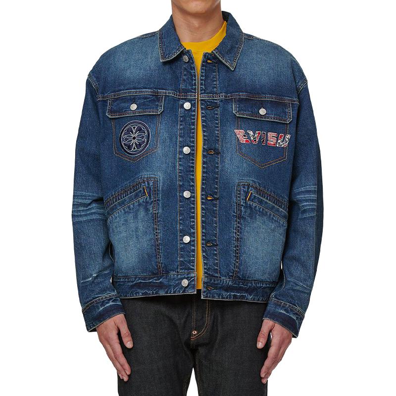 Cheap EVISU SS21 Jaket Denim Sulam Motif Buddha Biru. 2ESHTM1DJ717LF