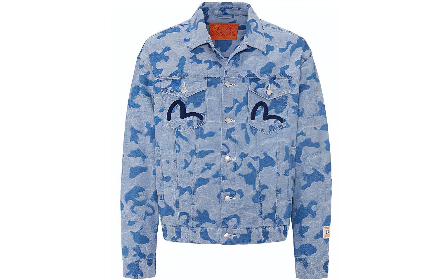 EVISU SS21 Seagull Embroidered Camo Denim Jacket Blue  Fashion. 2ESHTM1DJ709LF