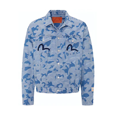 EVISU SS21 Seagull Embroidered Camo Denim Jacket Blue Fashion. 2ESHTM1DJ709LF