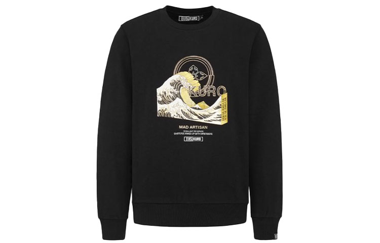 EVISU SS21 Ukiyo-e Wave Logo Print Sweatshirt Unisex Black 2ESGNM1SW321XX