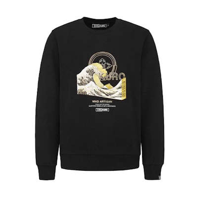 EVISU SS21 Ukiyo-e Wave Logo Print Sweatshirt Unisex Black 2ESGNM1SW321XX