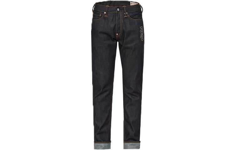 Lookbook EVISU SS22 Jeans Azules Tapered de Denim con Diseño Daruma Big M. 2ESADM2JE91817CT