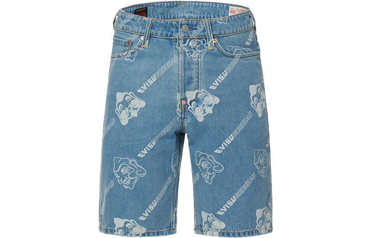 EVISU SS22  Buddha Print Denim Shorts in Blue 2ESHTM2DS210XXCT