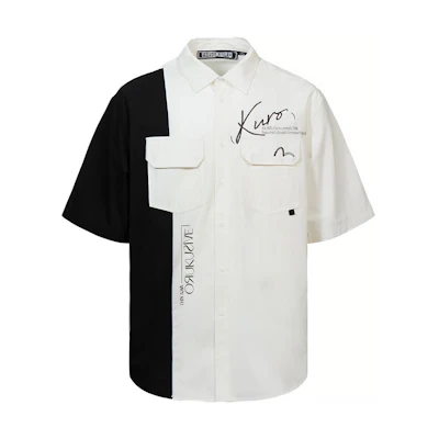 EVISU SS22 Colorblock Short Sleeve Shirt with Logo Print and Embroidery. 2ESGNM2SS291OSCT