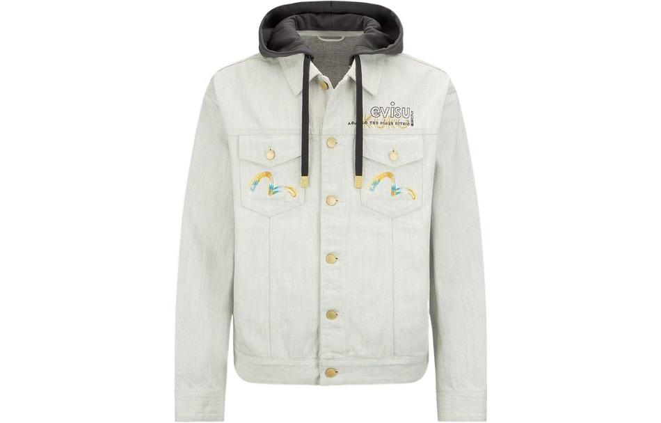 EVISU SS22  Grey Embroidered Denim Hoodie Jacket. 2ESGNM2DJ733LFCT
