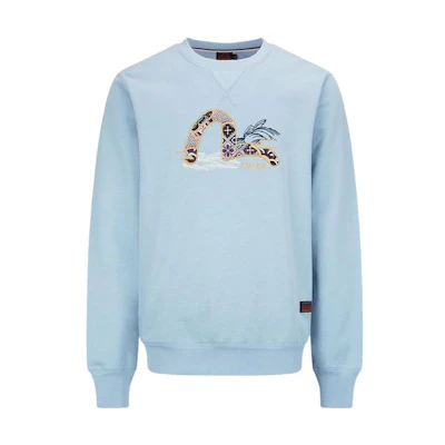 EVISU SS22 Jacquard Seagull Patch Crewneck Pullover Sweatshirt. 2ESHTM2SW343XXCT
