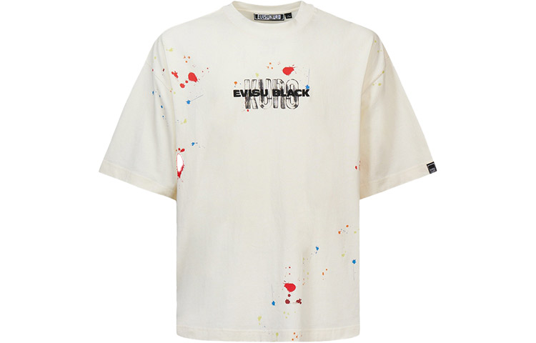 EVISU SS22  Paint-Splatter Embroidered Lettering T-Shirt 2ESGNM2TS594BZCT