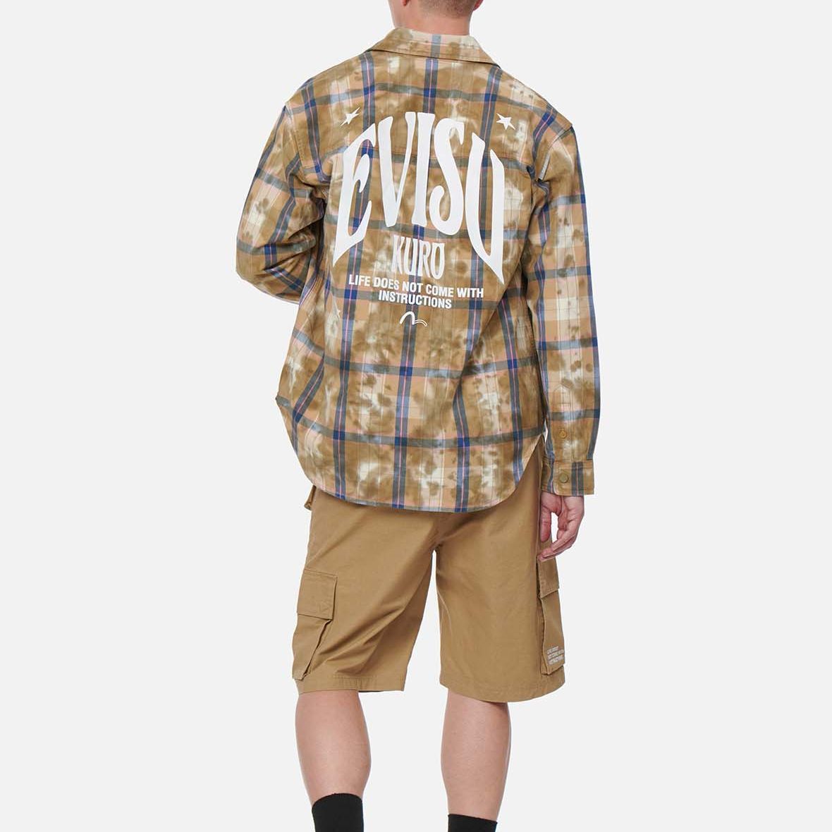 Shop EVISU SS22 格紋長袖襯衫 海鷗刺繡標誌 2ESGNM2SL262LFCT