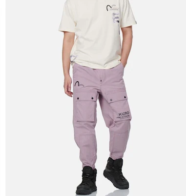 EVISU SS22 Purple Embroidered Jogger Pants with Brocade Pattern. 2ESGNM2JO184FFCT Details for EVISU SS22 Purple Embroidered Jogger Pants with Brocade Pattern. 2ESGNM2JO184FFCT