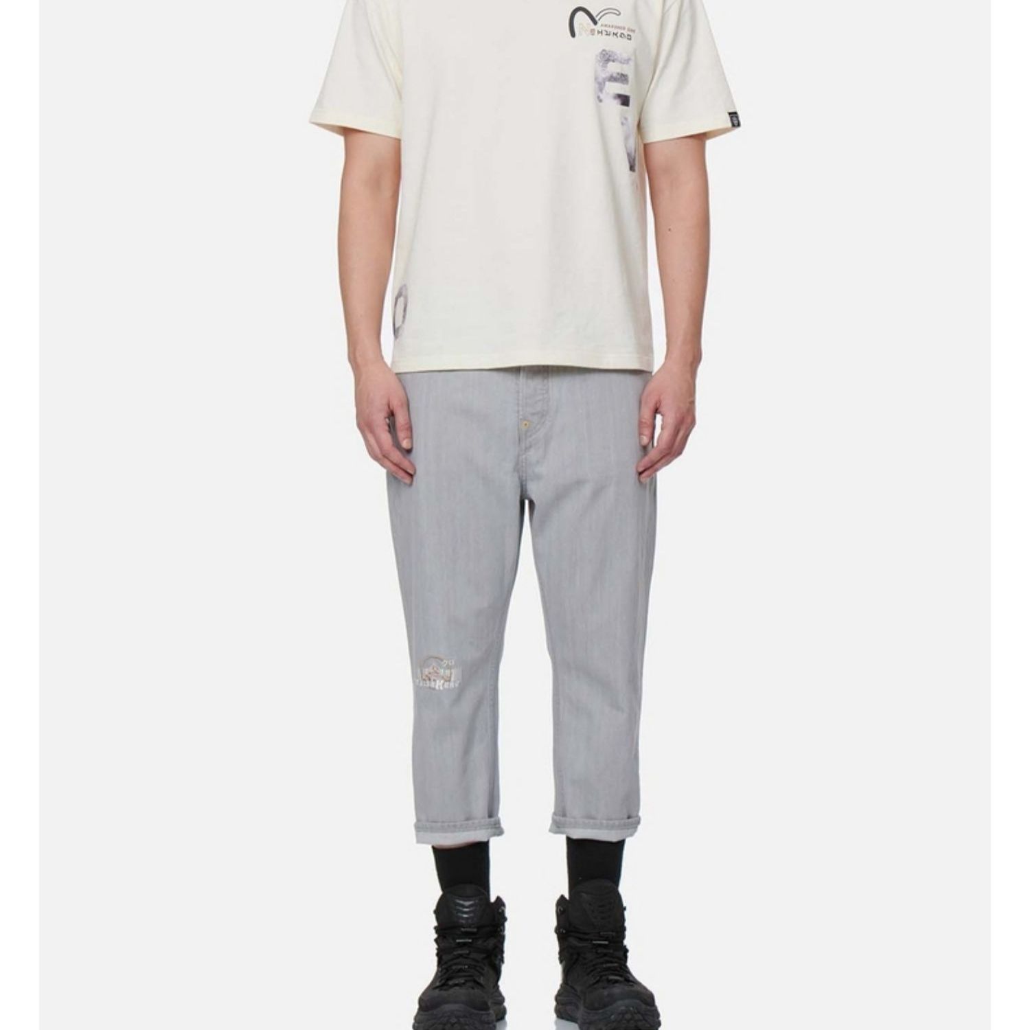 EVISU SS22  Seagull Logo Embroidered Cropped Jeans - Light Grey. 2ESGNM2JE12427CT 圖 6