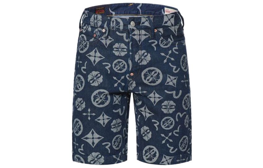 EVISU SS22 All-Over Logo Jacquard Denim Shorts  Denim Blue. 2ESHTM2DS211XXCT
