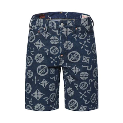 EVISU SS22 All-Over Logo Jacquard Denim Shorts Denim Blue. 2ESHTM2DS211XXCT