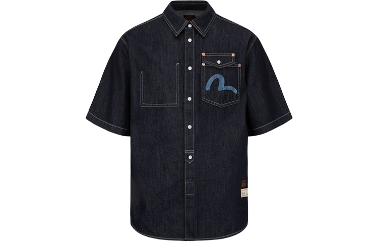EVISU SS22 Big M Print & Embroidery Denim Shirt  Denim Blue 2ESHTM2SS269RXDN